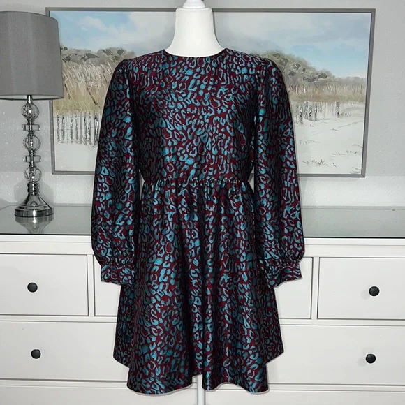 Halogen X Atlantic-Pacific Leopard Jacquard Long Sleeve Dress Size M - Picture 6 of 11